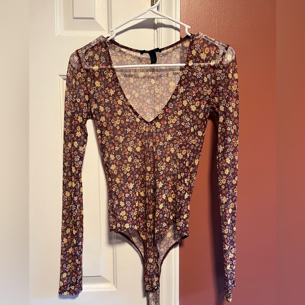 Forever 21 floral multicolor mesh bodysuit